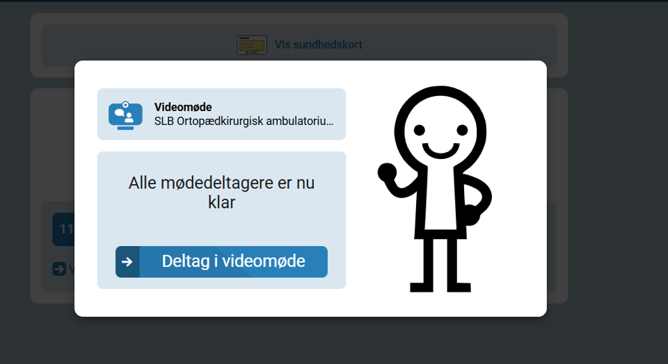 Skærmbillede fra appen MineAftaler, der viser, hvordan du deltager i et videomøde