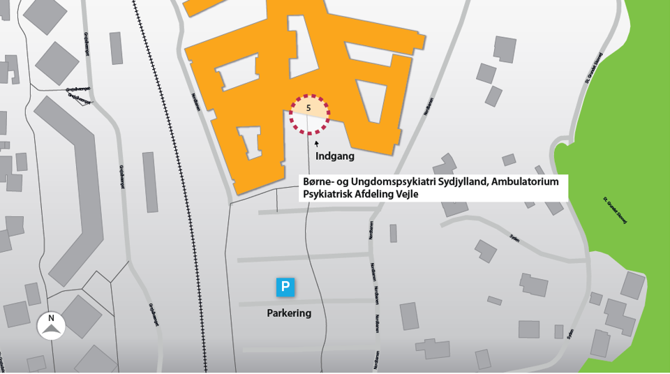 Oversigtskort til Psykiatrisk Afdeling Vejle, Nordbanen