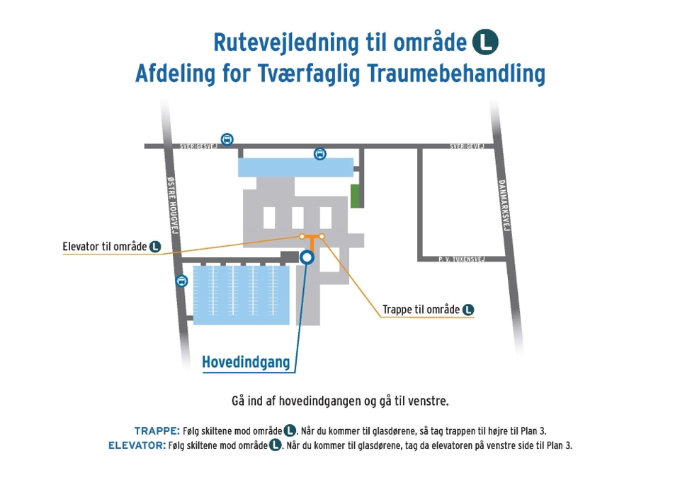 Oversigtskort til Afdeling for Tværfaglig Traumebehandling, ATT