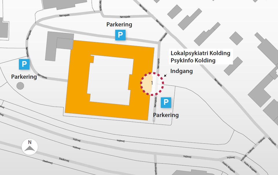 Oversigtskort til Lokalpsykiatri Kolding, Nørregade