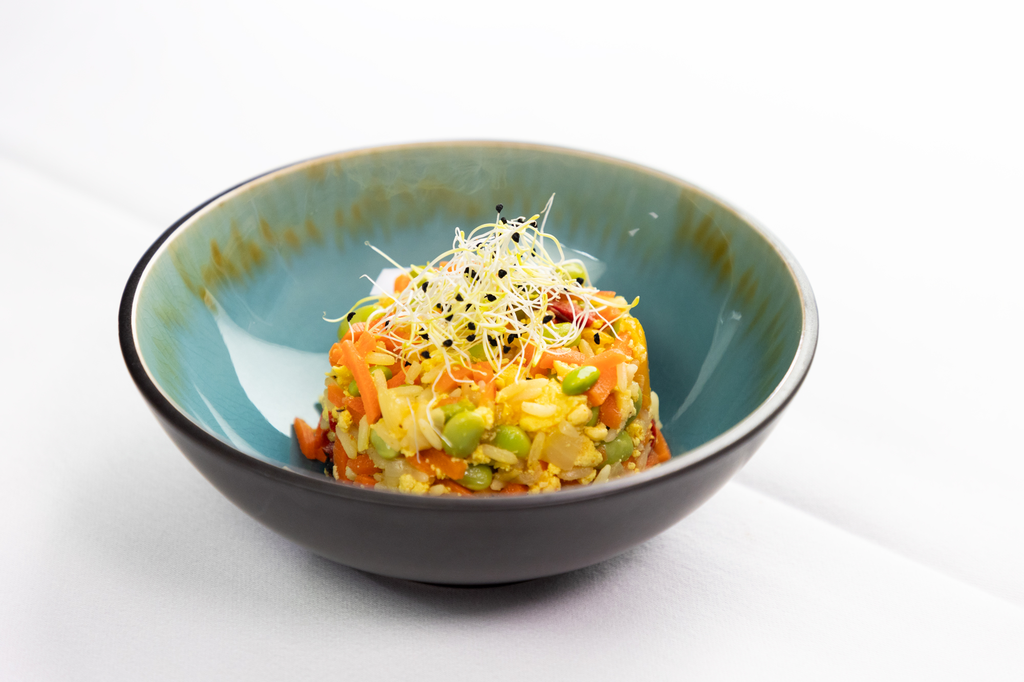 Egg fried rice anrettet på tallerken