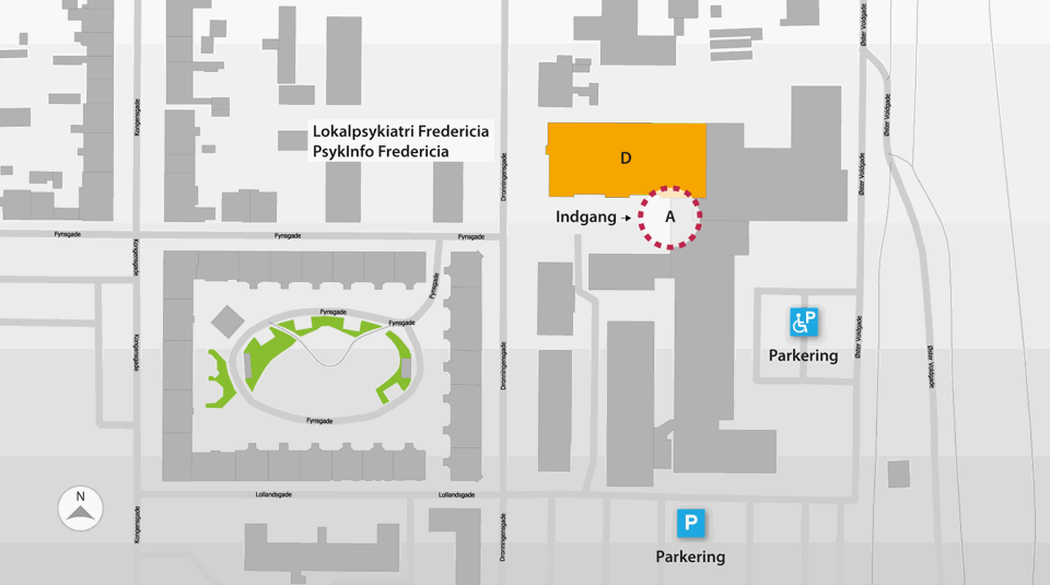 Oversigtskort til Lokalpsykiatri Fredericia, Dronningensgade 97